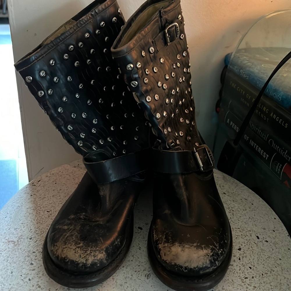 Frye leather studded distressed boots